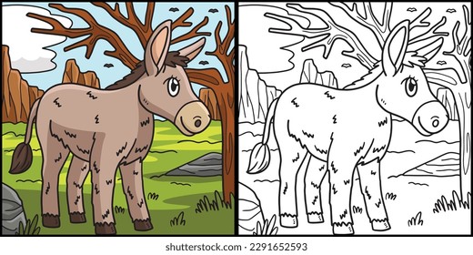 Donkey Coloring Page Colored Illustration