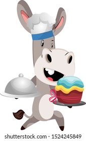 Donkey cooking, illustration, vector on white background.