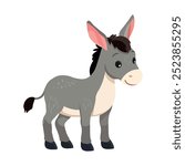 Donkey cute childish cartoon illustration. Vector donkey  isolated on white background Flat design element	