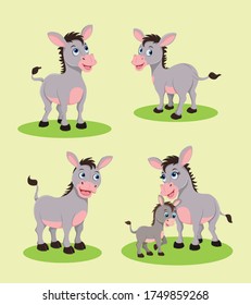 Donkey with cute foals smile vector art