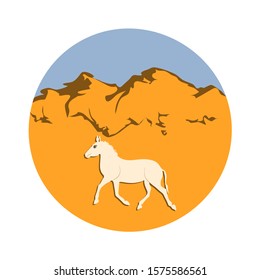 Donkey in the desert, dunes - round icon - isolated on white background - vector. Environmental Protection. Animal world.