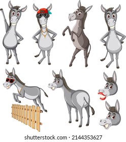 Donkey in different actions illustration