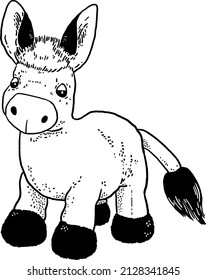 Donkey Doll Baby Animal Soft Toy Hand Drawn Line Art Illustration