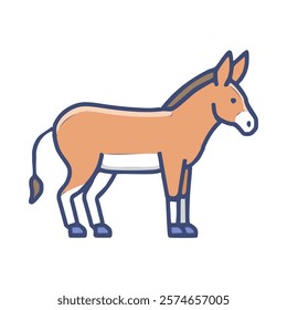 Donkey doodle icon on white background. Red and blue mule animal vector illustration.