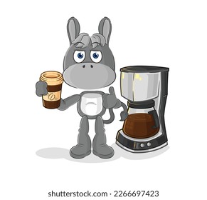 the donkey drinking coffee illustration. character vector