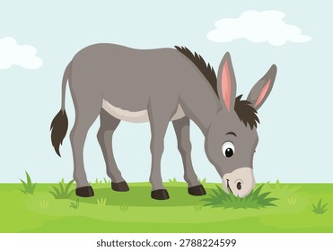Donkey eating grass in the field