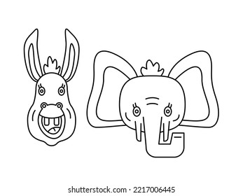 Donkey Elephant Icon. Political Debate Signs. American Political Debate Conflict Signs. Republican Elephant Vs Democratic Donkey. US Politics Conceptual Illustration. Political Symbols