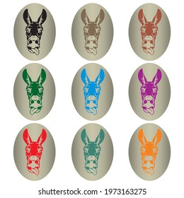 Donkey Face Vector Illustration. Donkey Head Button Logo Template Isolated On White Background
