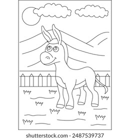 donkey farm animal coloring book page for kids or grown adults coloring book mindful relaxation activity