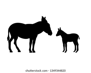 Donkey farm mammal black silhouette animal. 