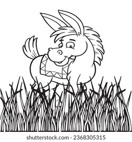 Donkey in fields kids drawing colouring page