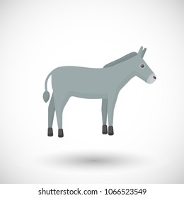 Donkey flat vector icon, Flat design of farm animal, mule cute vector illustration with round shadow isolated on the white background