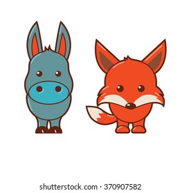 Donkey & Fox. Cute Animal Illustration 2