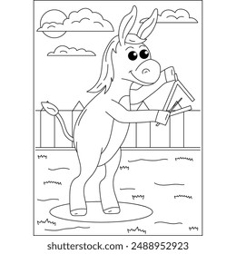 donkey funny animal coloring book page for kids or grown adults coloring book mindful relaxation activity