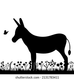 donkey in the grass silhouette isolated vector