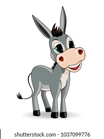 Donkey gray on a white background. Cartoon gray donkey.                                                                                                                                              