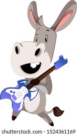 Donkey with guitar, illustration, vector on white background.