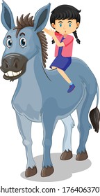 Donkey with happy face and girl cartoon vector art and illustration