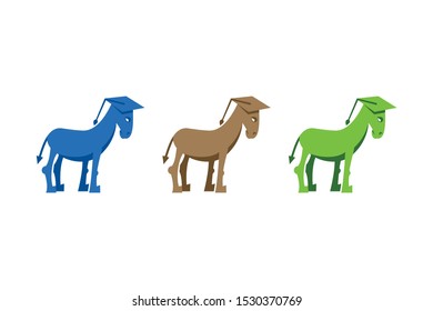 donkey and hat graduation concepts, animal logo template, donkey icon with three color option