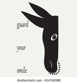 Donkey head abstract art illustration black and white logo design isolated label guard your smile vector white background