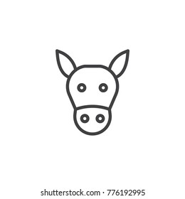Donkey head line icon, outline vector sign, linear style pictogram isolated on white. Symbol, logo illustration. Editable stroke