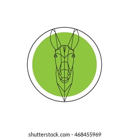 Donkey head on green round  logo. Vector illustration.