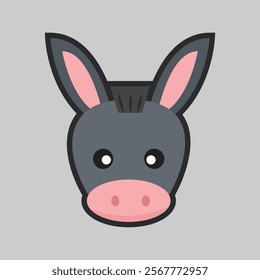 Donkey head with outline flat vector design.