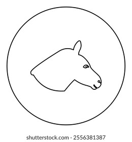 Donkey head silhouette icon in circle round black color vector illustration image outline contour line thin style