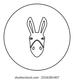 Donkey head silhouette icon in circle round black color vector illustration image outline contour line thin style