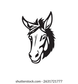 Donkey head silhouette on white background. Donkey icon. Donkey logo. Vector illustration.