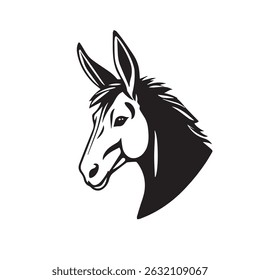 Donkey head silhouette on white background. Donkey icon. Donkey logo. Vector illustration.