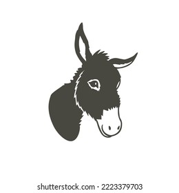 
Donkey head silhouette. Realistic animal portrait. Vector monochrome illustration.