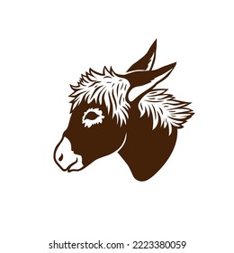 
Donkey head silhouette. Realistic animal portrait. Vector monochrome illustration.