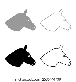 Silhueta cabeça burro definir ícone cinza preto cor vetor ilustração imagem sólido contorno linha contorno fino estilo plano