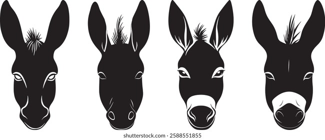 Donkey Head Silhouettes Vector Illustration on White Background