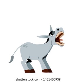 Donkey Heehawing. White Background Isolated.