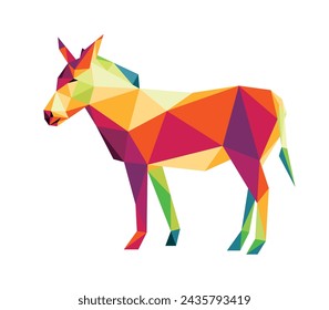 Donkey Horse Animal in Colorful Polygonal Low Poly Vector. Colorful Abstract Illustration of Donkey. Abstract Donkey Logo