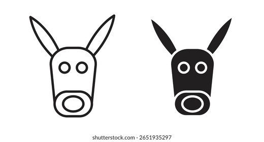 Donkey icon. Flat and stroke versions. Graphic elements.