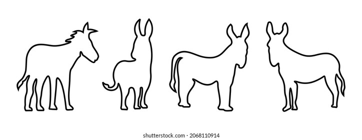 Conjunto de líneas de icono de burro de la colección de animales. Elemento de línea simple Símbolo de burro