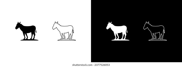 Donkey icon on white and black background.