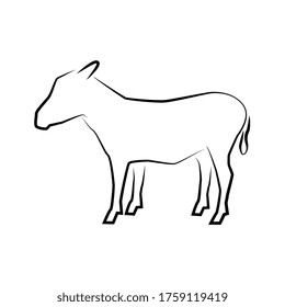 Donkey icon. Outline vector illustration. Hand drawn style. Farm animals. Logo of donkey full length isolated on white.