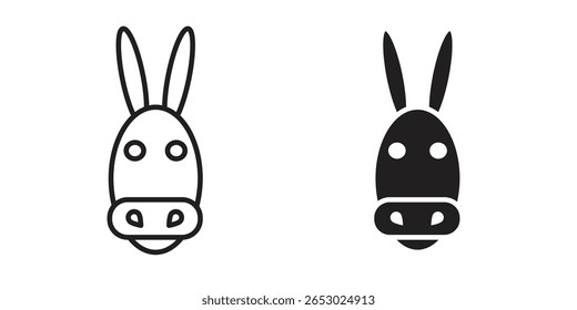 Símbolo de ícone de burro definido em ícones de linha e plano pretos