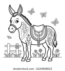 Página de coloração de estilo vetorial de ilustração Donkey 