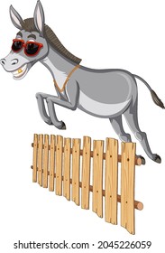 Donkey jumping over a fence illustration