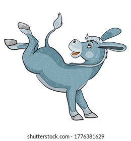 donkey kicks back hooves, cartoon illustration, isolated object on a white background, vector illustration, eps