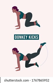 Donkey Kicks exercise, Woman workout fitness, aerobic and exercises. Vector Illustration.