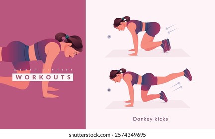 Donkey kicks exercise, Woman workout fitness, aerobic and exercises.