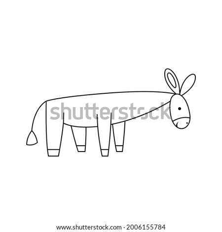 Donkey in line art style. Cute cartoon character, animal collection. Simple vector illustration