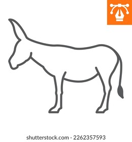 Icono de línea de burro, icono de estilo de contorno para sitio web o aplicación móvil, animales y zoológico, icono de vector de mulas, ilustración vectorial simple, gráficos vectoriales con trazos editables.