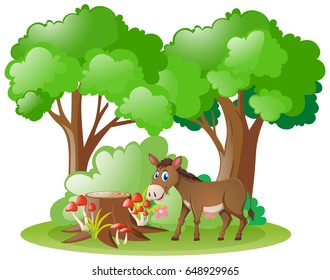 Donkey living in the forest illustration